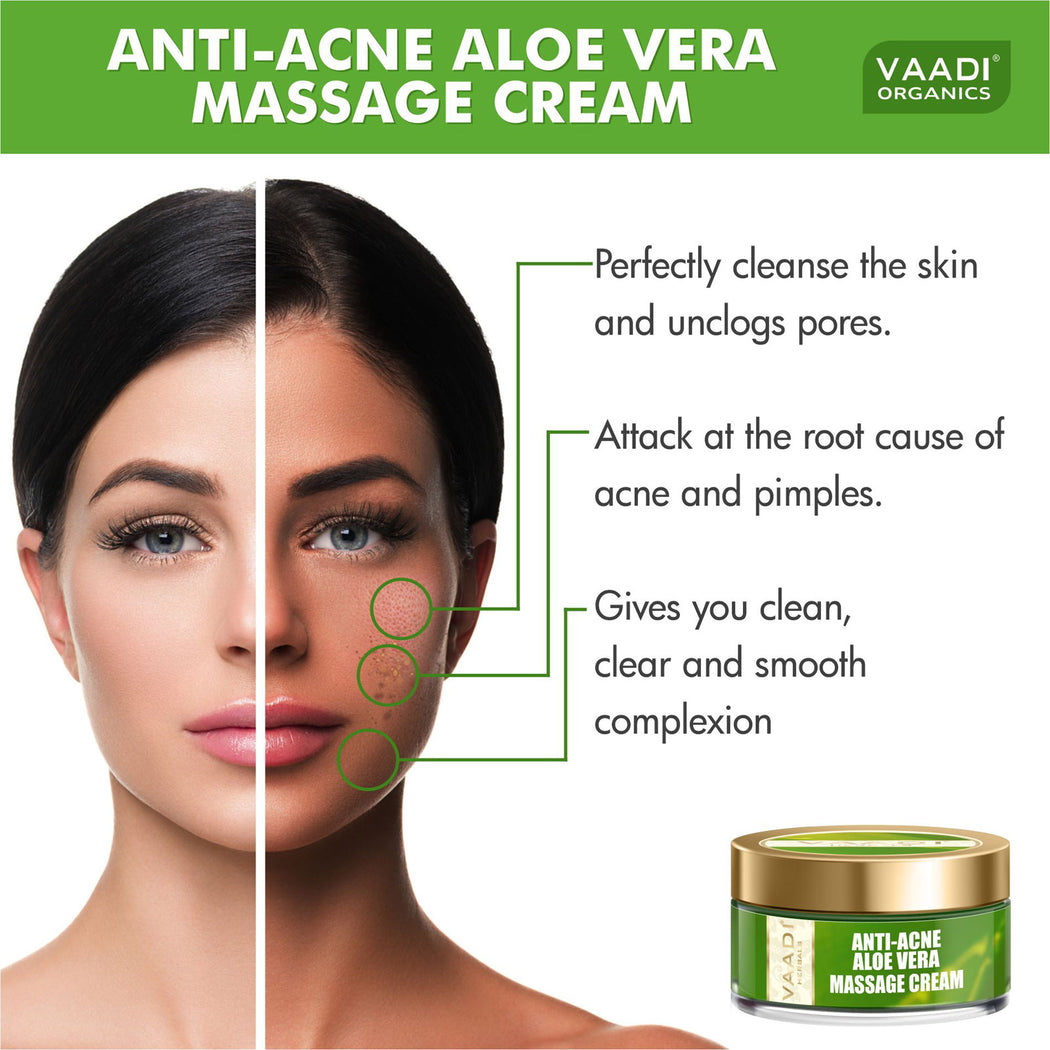 Anti Acne Organic Aloe Vera Massage Cream - Removes Skin Impurities - Keeps Skin Soft (50 gms/ 2 oz)