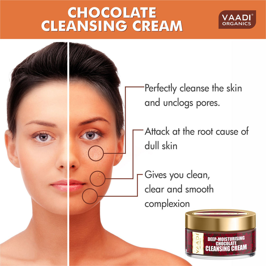 Deep Moisturising Organic Chocolate Cleansing Cream with Strawberry Extract - Softens Skin - Makes Skin Radiant (50 gms / 2 oz)