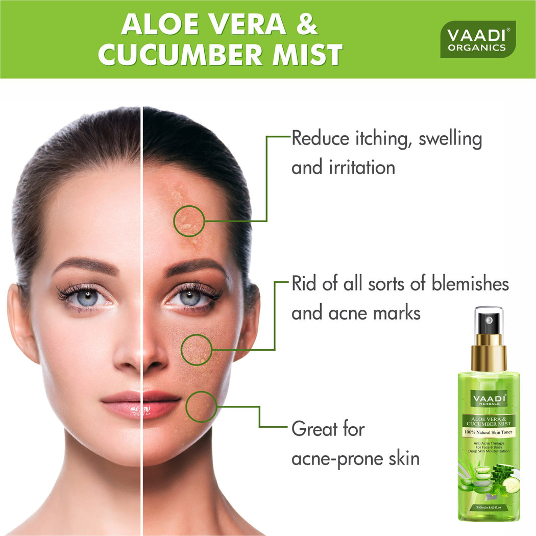 Pack of 2 - Rose Water And Aloe Vera Cucumber Mist - 100% Natural & Pure (250 ml x 2)
