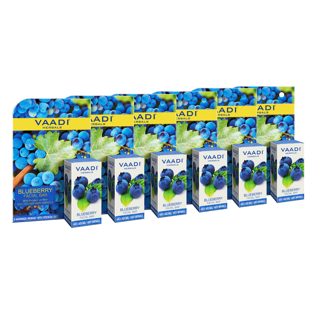 Organic Blueberry Facial Bar with Mint Extract & Olive Oil - Prevents Wrinkles - Makes Skin Youthful (6 x 25 gms/0.9 oz)