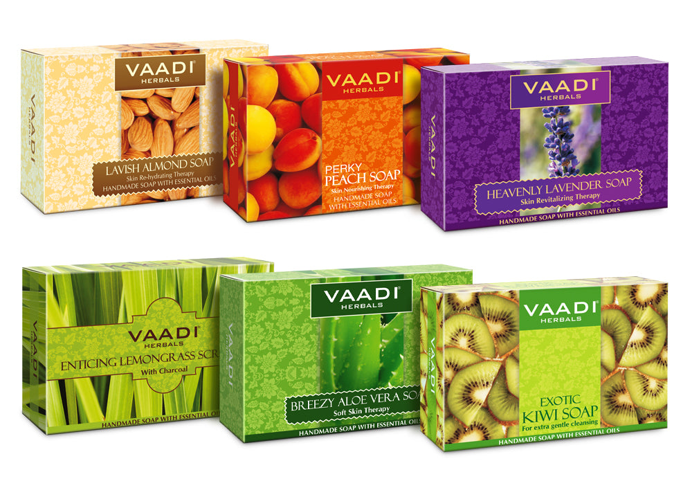 Exotic Pack of 6 Luxurious Handmade Herbals Organic Soaps - Natural Skin Cleansing Bathing Bar