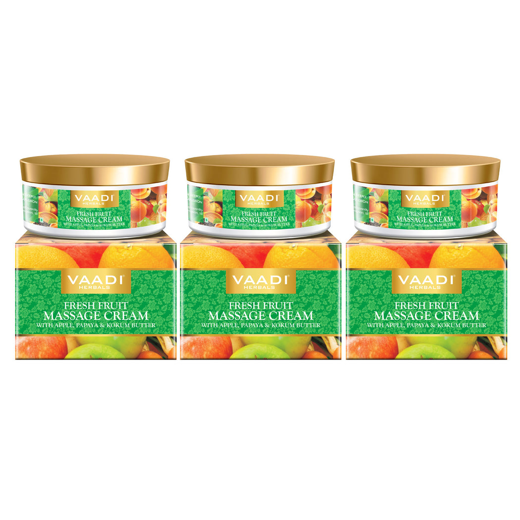 Organic Fresh Fruit Massage Cream with Apple, Papaya & Kokum Butter - Deep Nourishes - Enhances Complexion (3 x 150 gms / 5.3 oz)