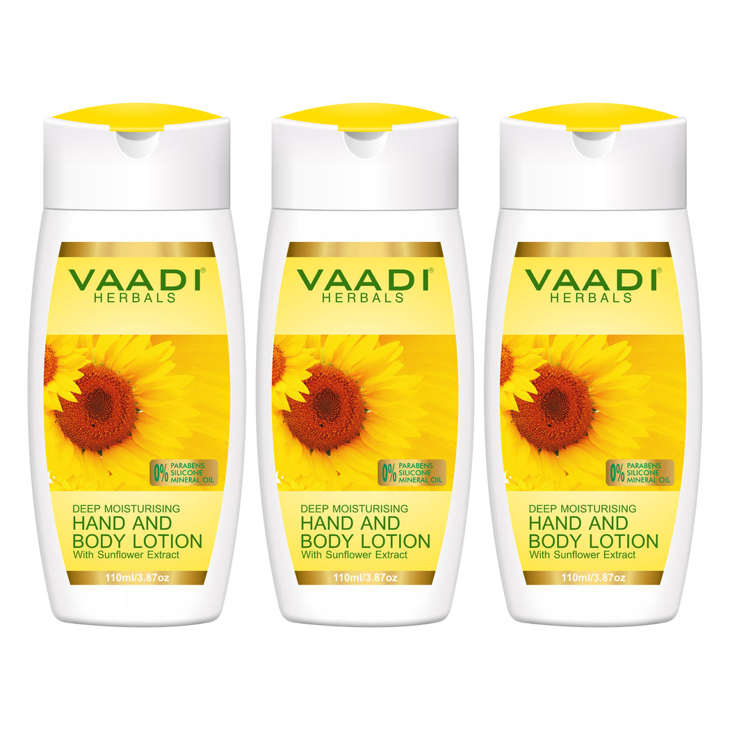 Organic Hand & Body Lotion with Sunflower Extract - Enhances Water Retention in Skin - Keeps Skin Soft (3 x 110 ml/4 fl oz)