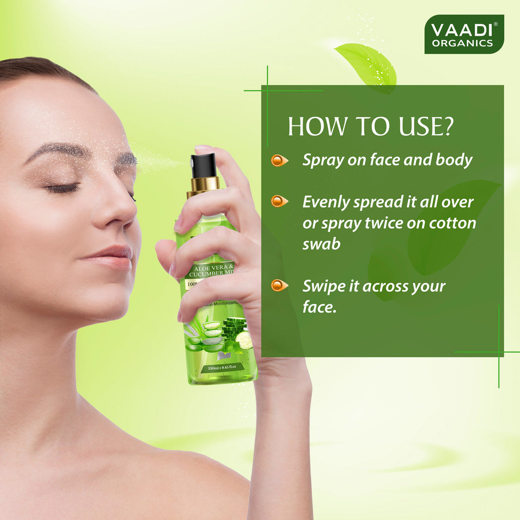 Pack of 2 - Rose Water And Aloe Vera Cucumber Mist - 100% Natural & Pure (250 ml x 2)
