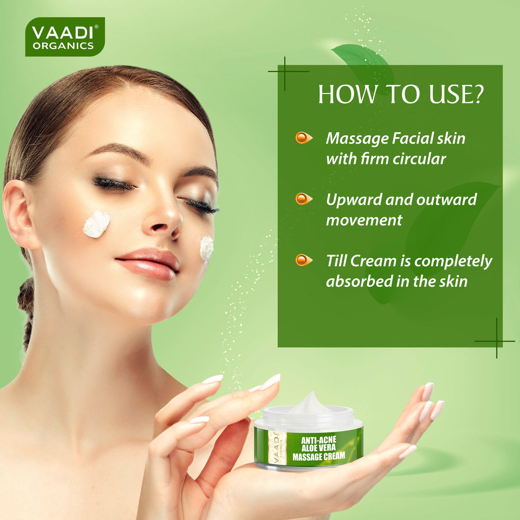 Anti Acne Organic Aloe Vera Massage Cream - Removes Skin Impurities - Keeps Skin Soft (50 gms/ 2 oz)