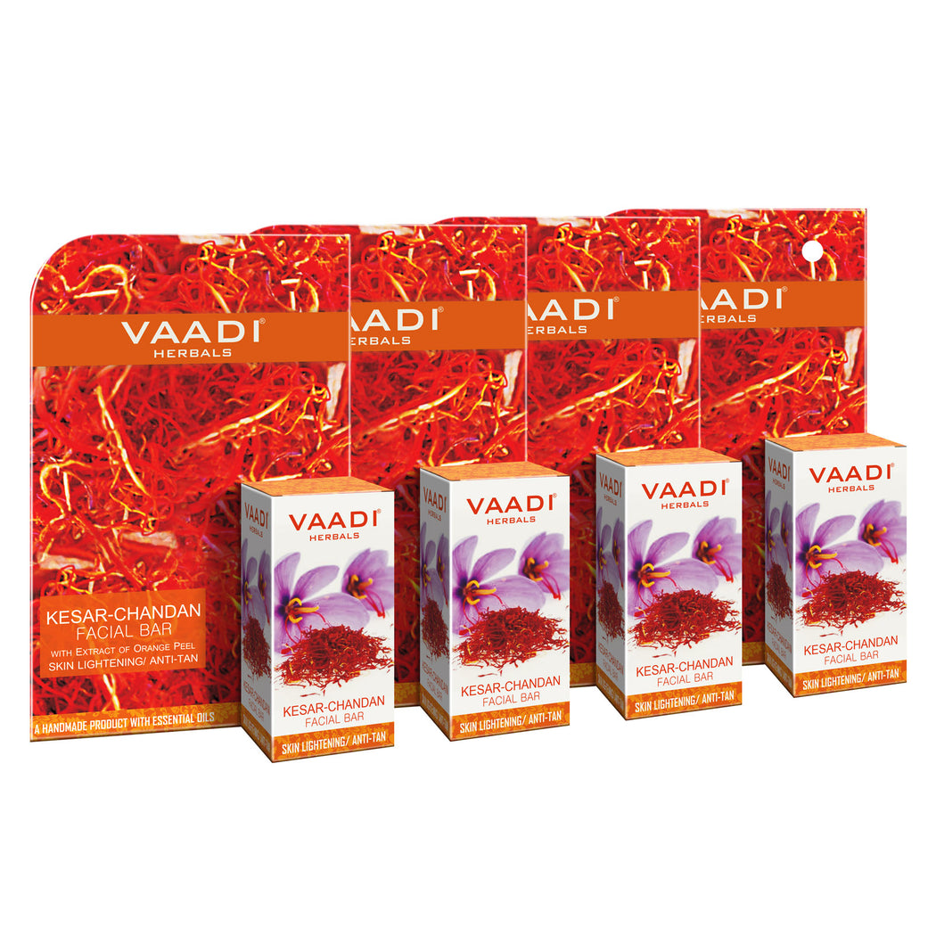 Organic Saffron Sandal Facial Bar with Orange Peel Extract - Lightens Marks- Makes Skin Flawless (4 x 25 gms/0.9 oz)