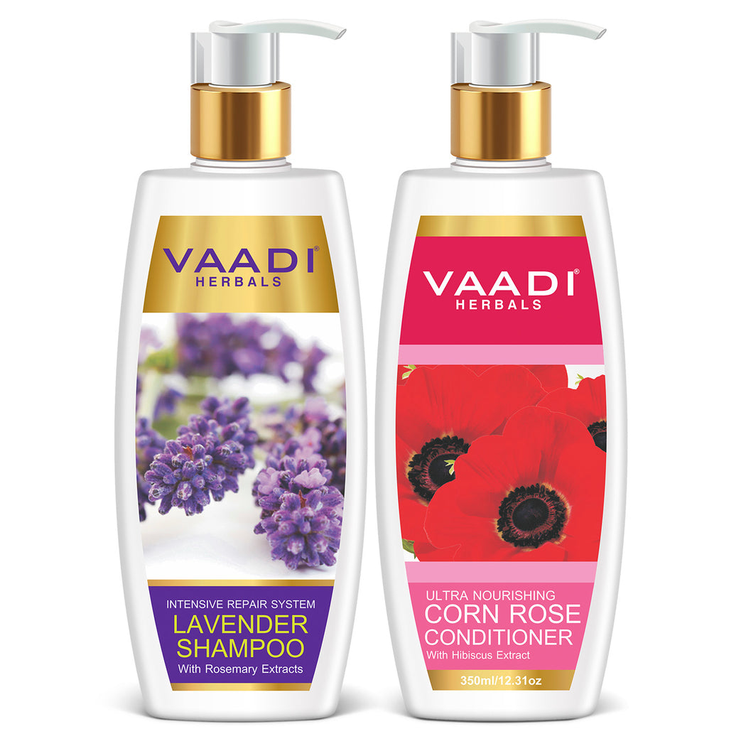 Intensive Repair Organic Lavender Shampoo with Rosemary Extract - Ultra Nutrient Rich Corn Rose Conditioner ( 2 x 350 ml/ 12 fl oz)