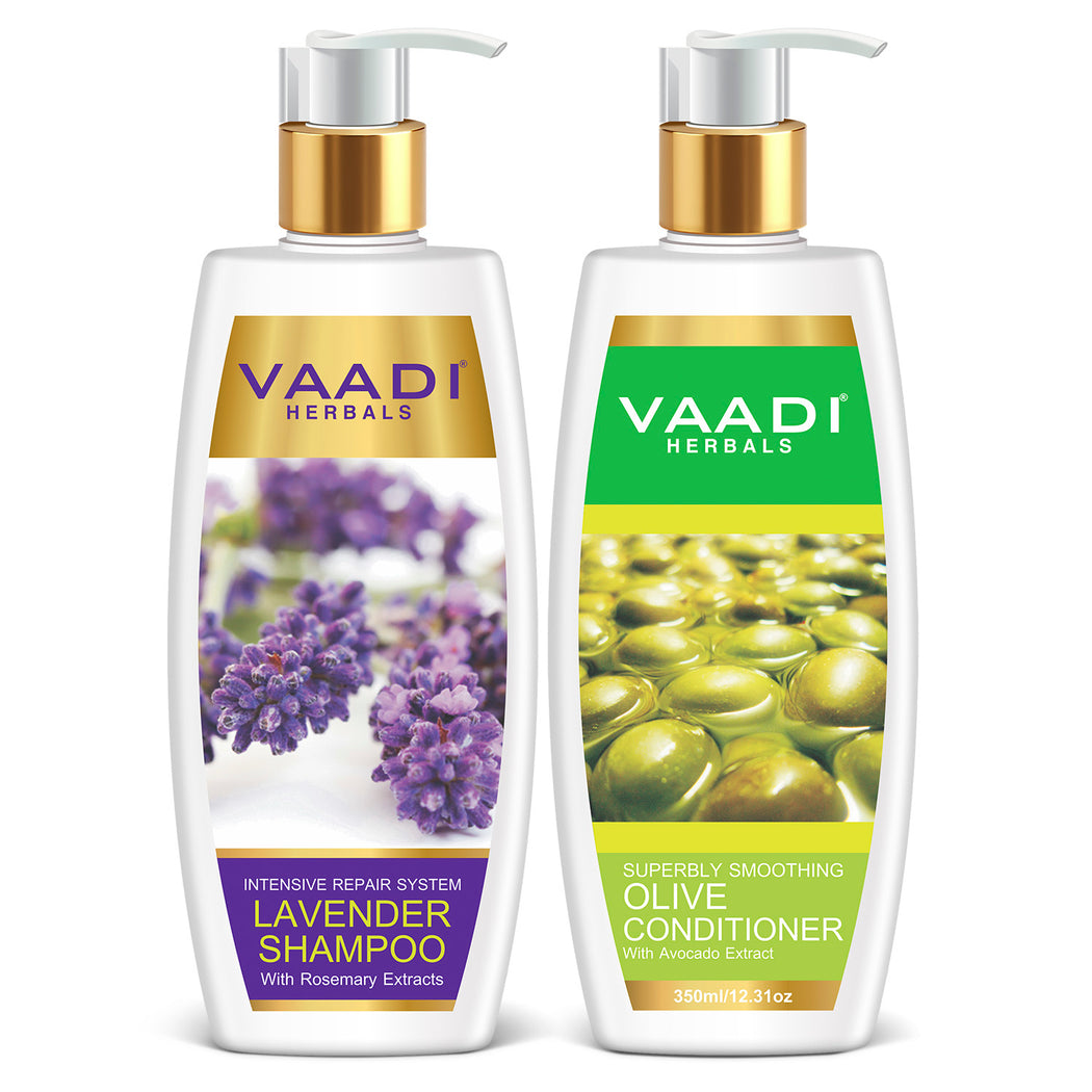 Intensive Repair Organic Lavender Shampoo with Rosemary Extract - Multi Vitamin Rich Olive Conditioner with Avocado Extract (2 x 350 ml/ 12 fl oz)