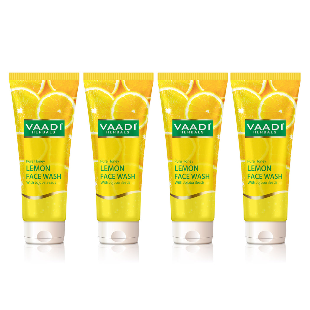 Skin Hydrating Organic Lemon Face Wash with Jojoba Beads - Removes Excess Oil - Prevents Acne (4 x 60 ml / 2.1 fl oz)