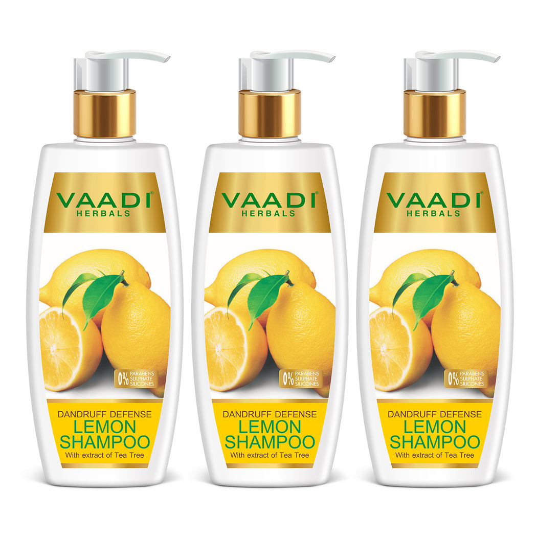 Dandruff Defense Organic Lemon Shampoo with Tea Tree Extract - Disinfects Scalp - Prevents Hairfall (3 x 350 ml/ 12 fl oz)
