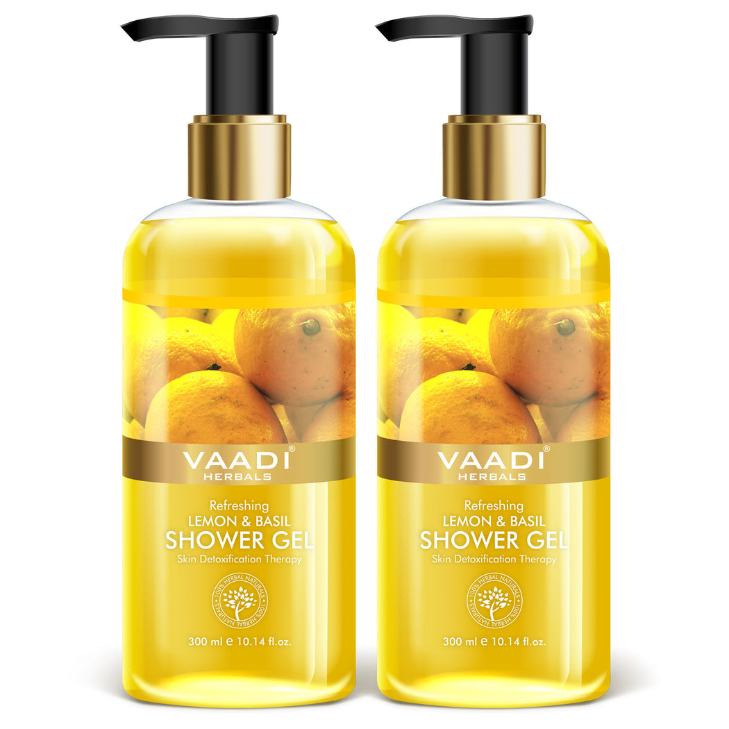 Refreshing Organic Lemon & Basil Shower Gel - Skin Detoxifying - Brightens Skin (2 x 300 ml / 10.2 fl oz)