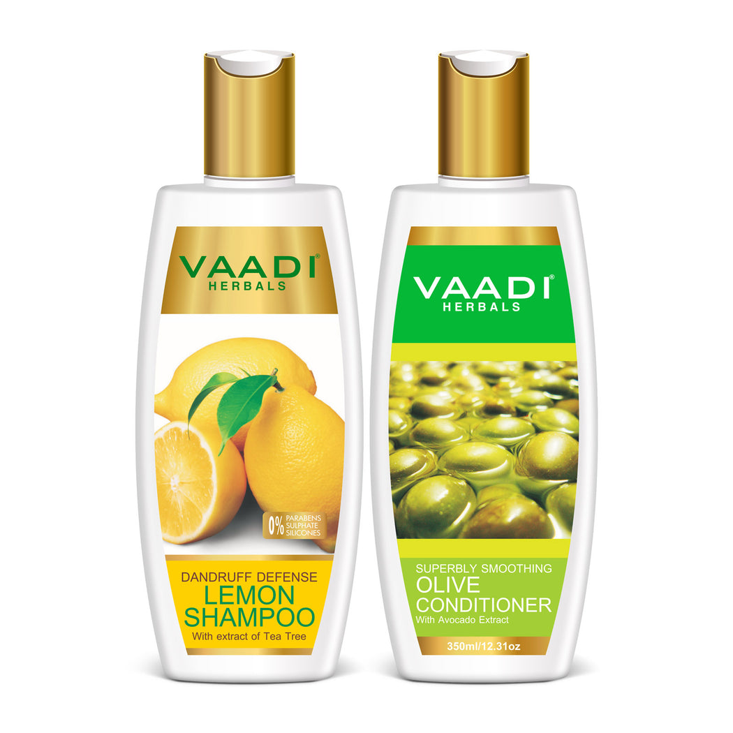 Dandruff Defense Organic Lemon Shampoo with Tea Tree Extract - Multi Vitamin Rich Olive Conditioner with Avocado Extract (2 x 350 ml/ 12 fl oz)