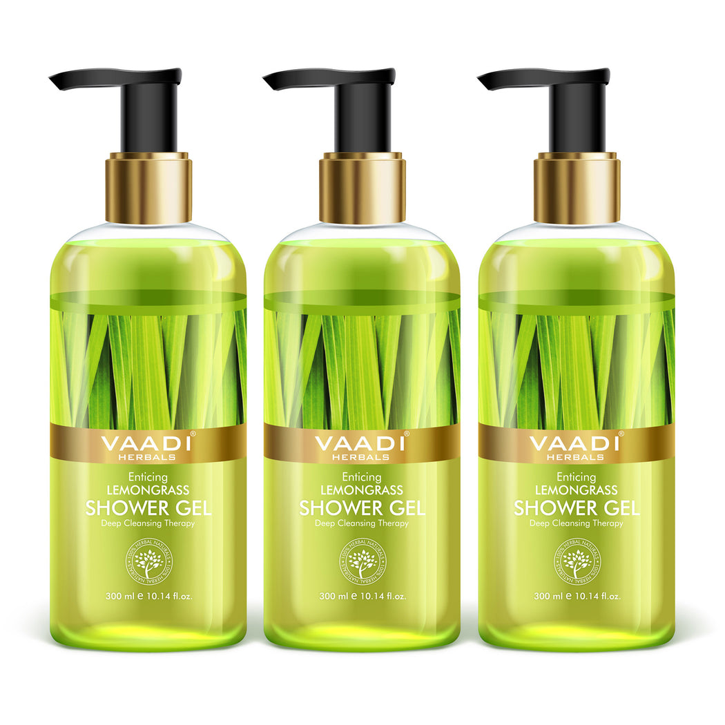 Enticing Organic Lemongrass Shower Gel - Deep Nourishing - Anti Bacterial - Makes Skin Healthy (3 x 300 ml / 10.2 fl oz)