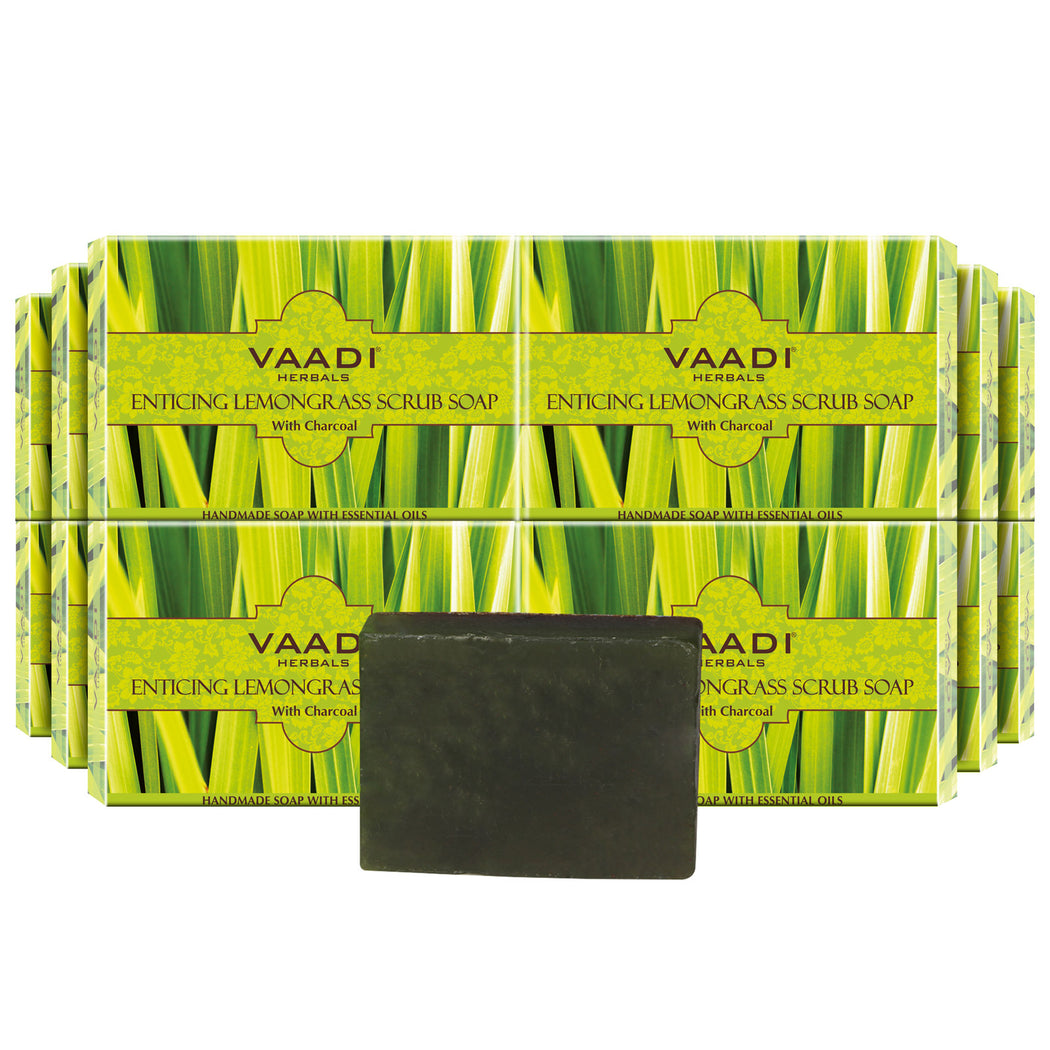 Enticing Organic Lemongrass Soap with Charcoal - Exfoliates & Polishes Skin - Makes Skin Smooth (12 x 75 gms / 2.7 oz)