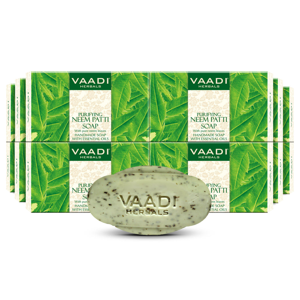 Organic Neem Soap with Pure Neem Leaves - Detoxifies Skin - Prevents Skin Breakouts (12 x 75 gms / 2.7 oz)