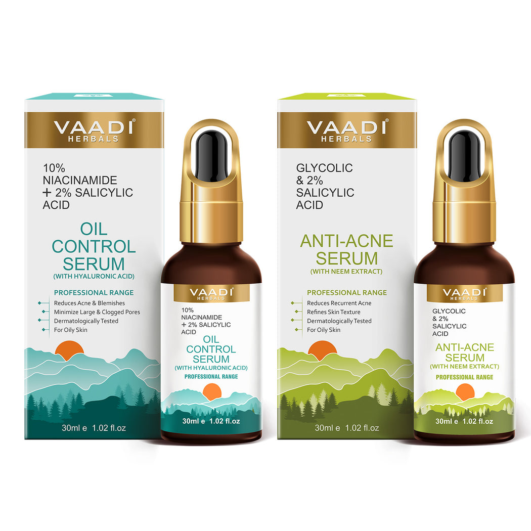 OIL BALANCE REGIME - AM PM COMBO - Oil Control Serum & Anti Acne Serum With Glycolic & 2% Salicylic Acid (2 x 30 ml/ 12 fl oz)