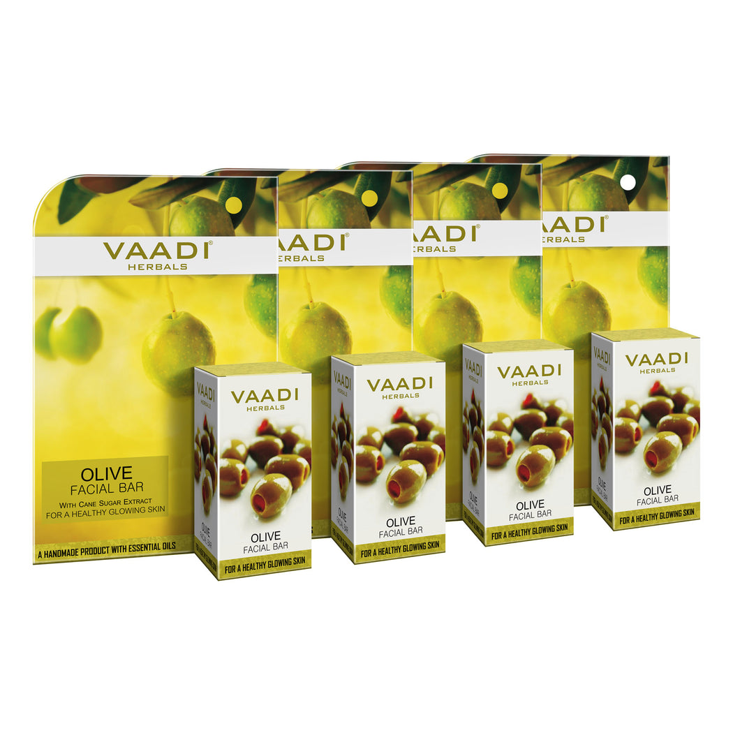 Organic Olive Facial Bar with Cane Sugar Extract - Exfoliates and Cleanses the Skin (4 x 25 gms/0.9 oz)
