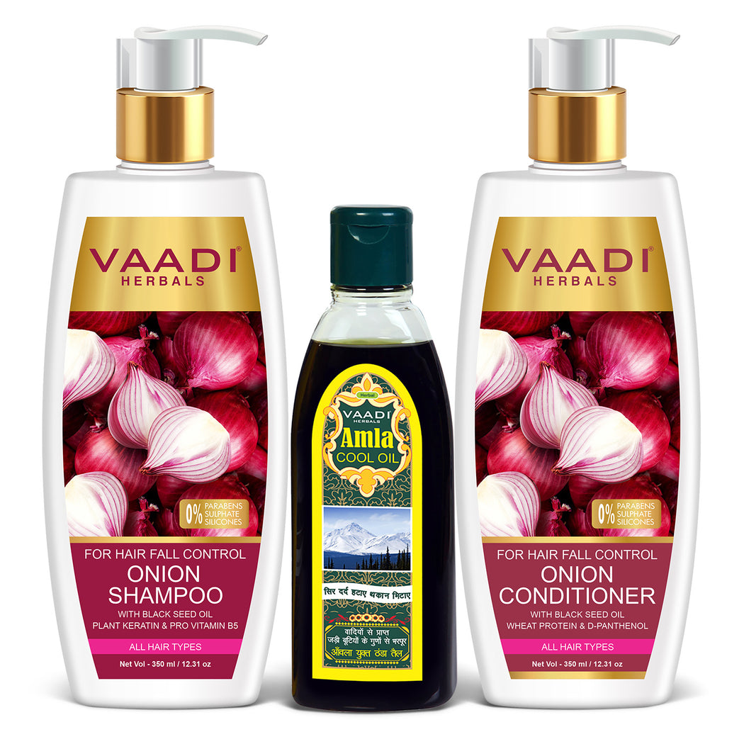 Organic Anti Hair Fall Complete Pack - Onion Shampoo (350 ml), Onion Conditioner (350 ml) & Amla Hair Oil (100 ml)