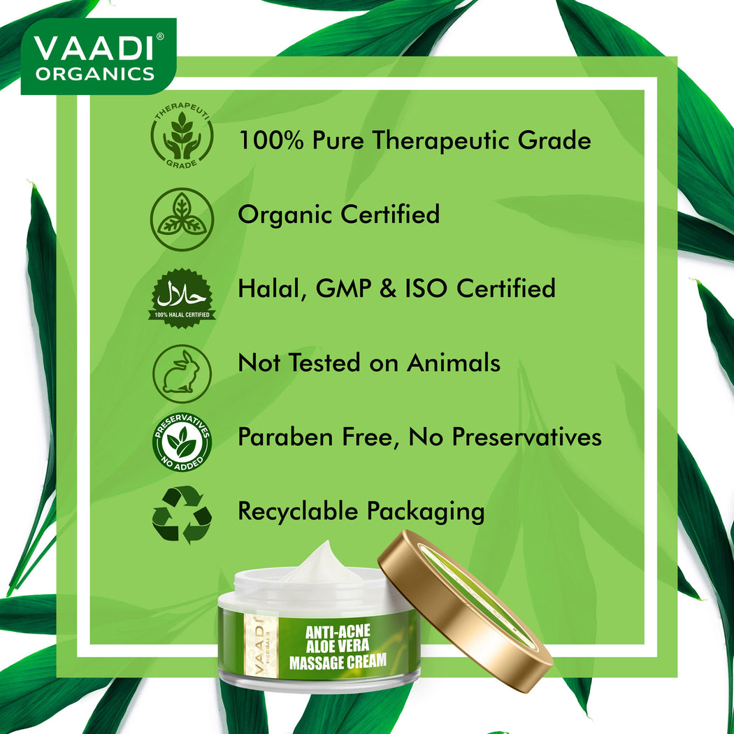 Anti Acne Organic Aloe Vera Massage Cream - Removes Skin Impurities - Keeps Skin Soft (50 gms/ 2 oz)
