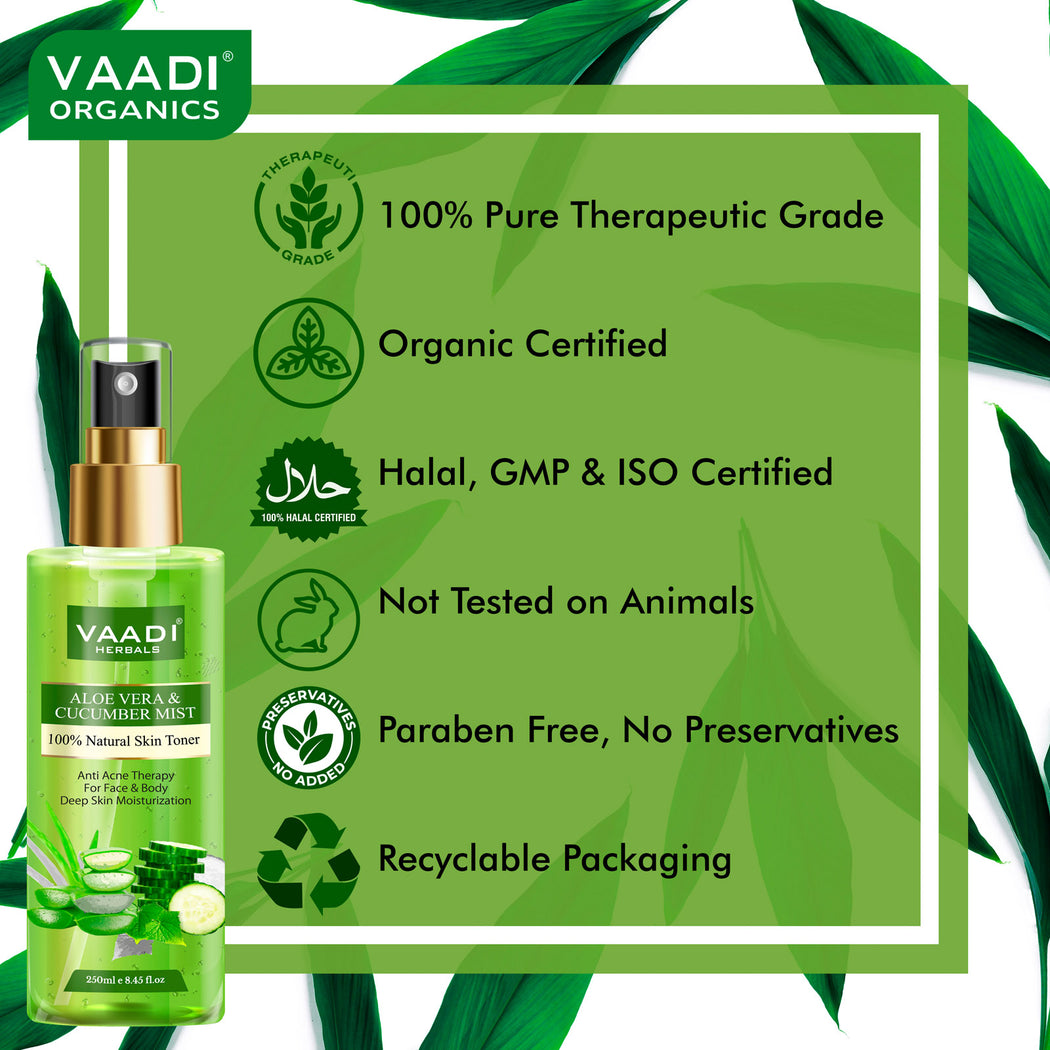 Pack of 2 - Rose Water And Aloe Vera Cucumber Mist - 100% Natural & Pure (250 ml x 2)