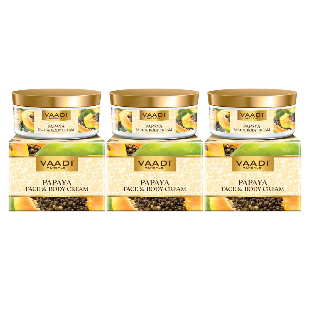 Organic Papaya Face & Body Cream - Maintains Skin Elasticity - Keeps Skin Youthful (3 x 150 gms/ 5.3 oz)