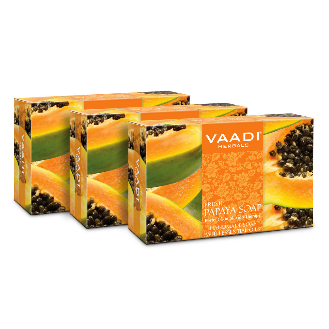 Organic Fresh Papaya Soap - Clears Impurities off Skin - Lightens Skin Tone - Gives a Natural Glow (3 x 75 gms / 2.7 oz)