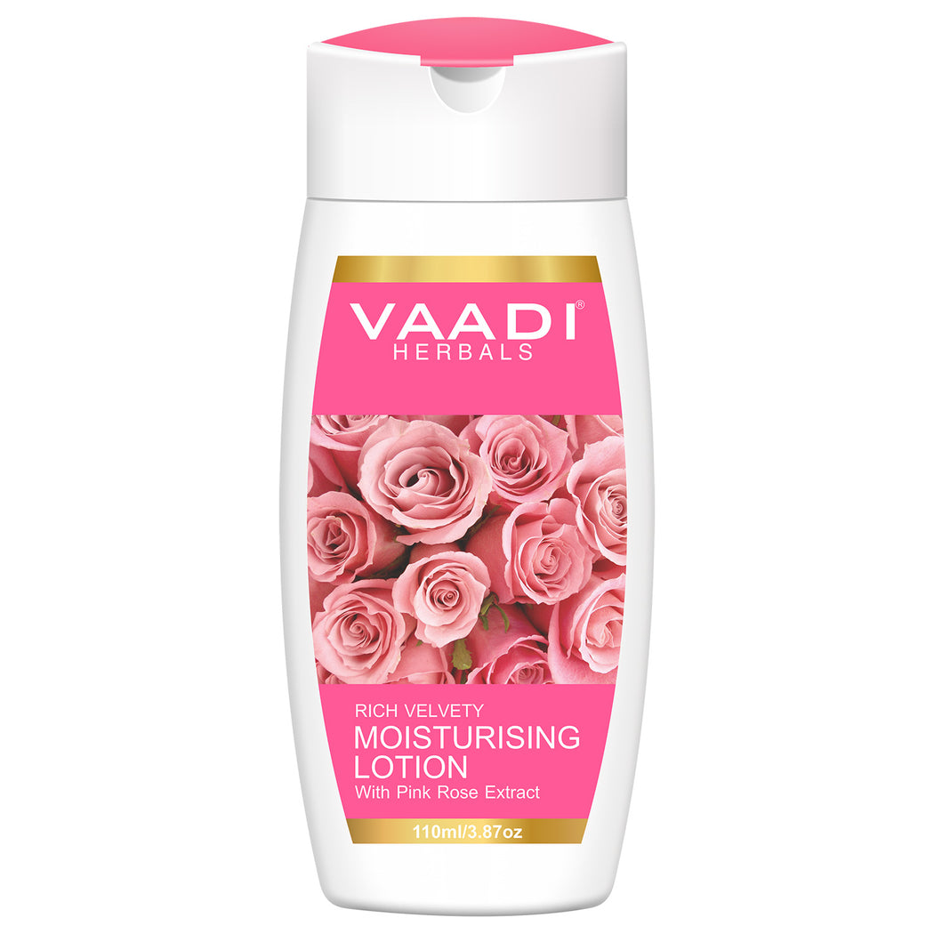 Organic Rich Velvety Moisturising Lotion with Pink Rose Extract - Retains Moisture in Skin - Makes Skin Velvety Soft (110 ml / 4 fl oz)