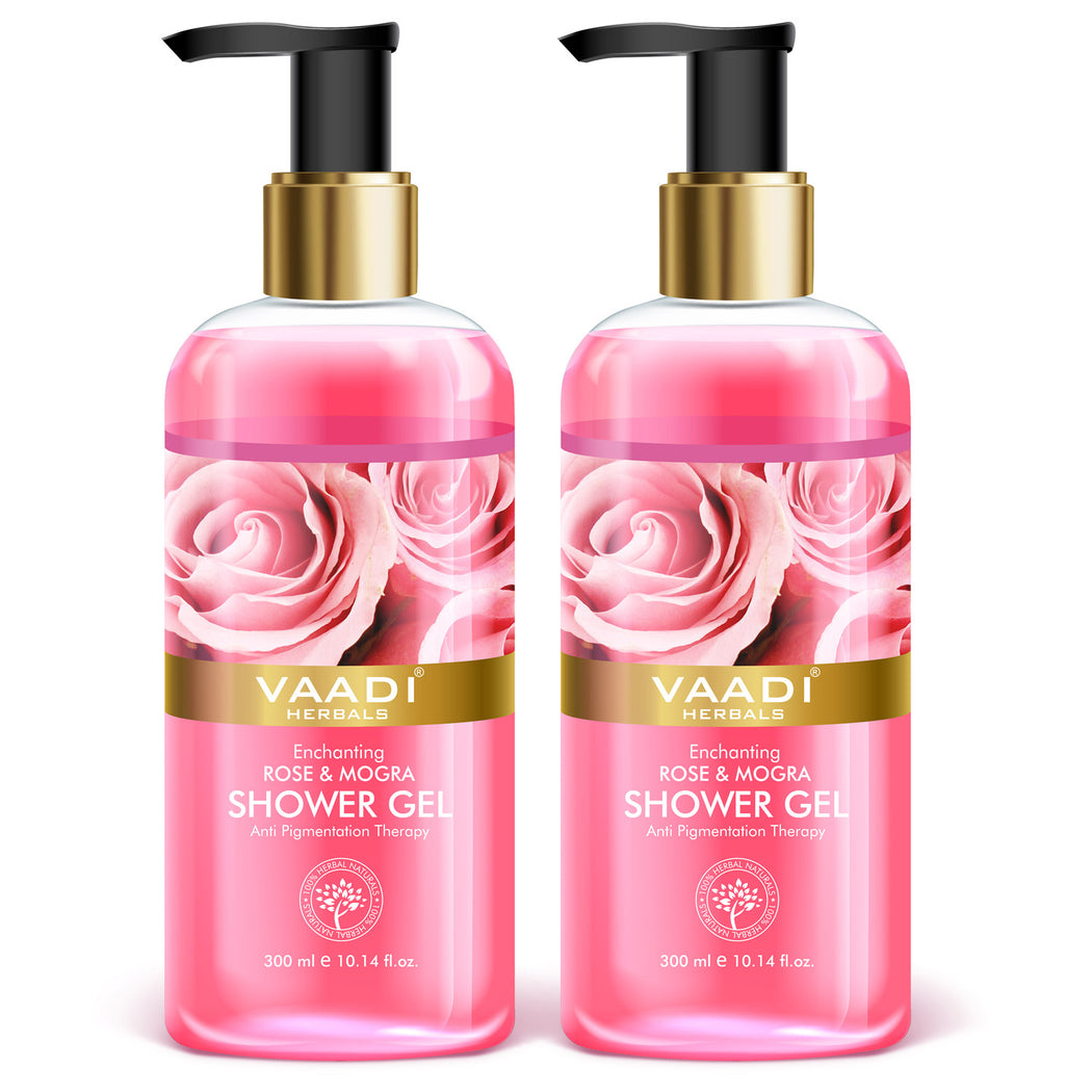 Enchanting Organic Rose & Mogra Shower Gel - Skin Brightening Therapy - Lightens Spots & Patches (2 x 300 ml / 10.2 fl oz)
