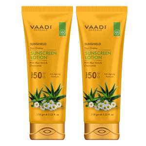 Organic Sunscreen Lotion SPF 50 with Aloe Vera & Chamomil... Organic Sunscreen Lotion SPF 50 with Aloe Vera & Chamomil...