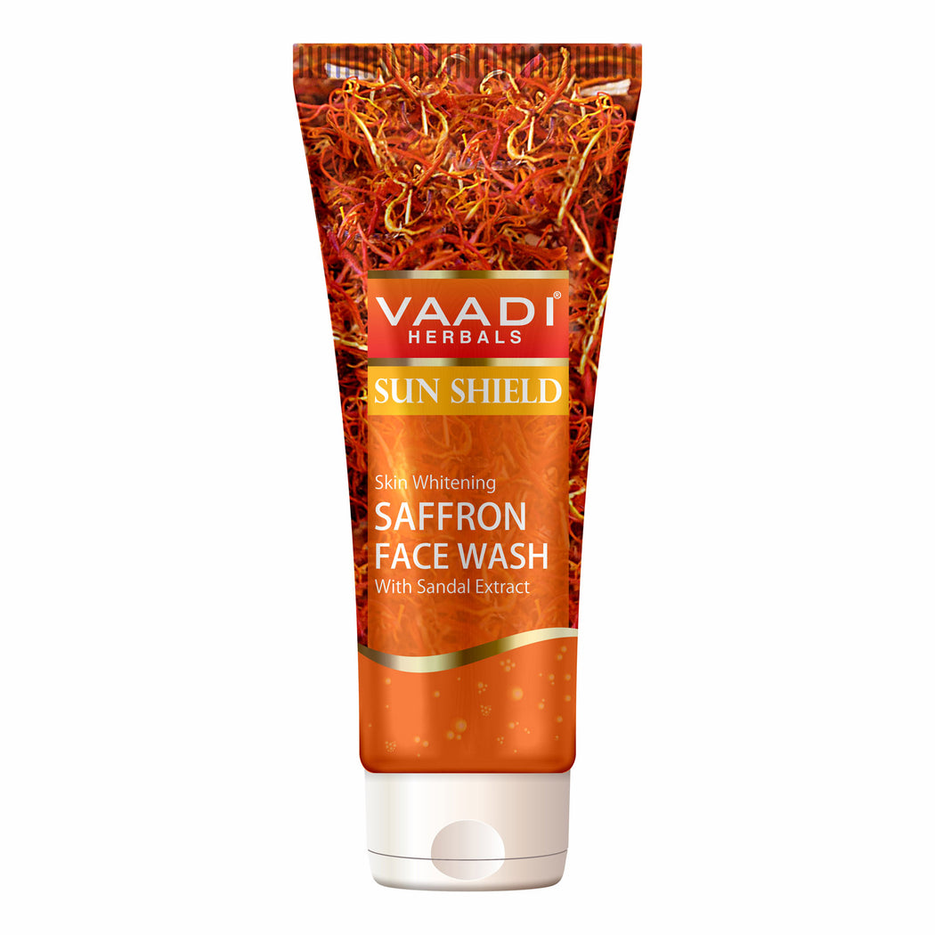 Skin Whitening Organic Saffron Face Wash with Sandalwood - Protects Skin from Sun - Lightens Pigmentation (60 ml/2.1 fl oz)