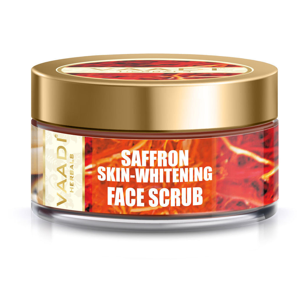 Skin Whitening Organic Saffron Scrub with Basil Oil & Shea Butter - Improves Complexion - Reduces Puffiness, Marks & Spots ( 50 gms/2 oz)