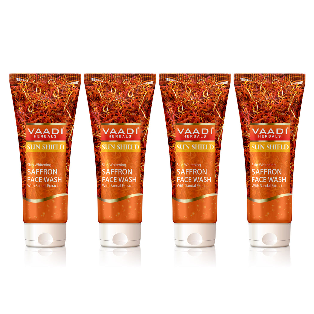 Skin Whitening Organic Saffron Face Wash with Sandalwood - Protects Skin from Sun - Lightens Pigmentation (4 x 60 ml/2.1 fl oz)