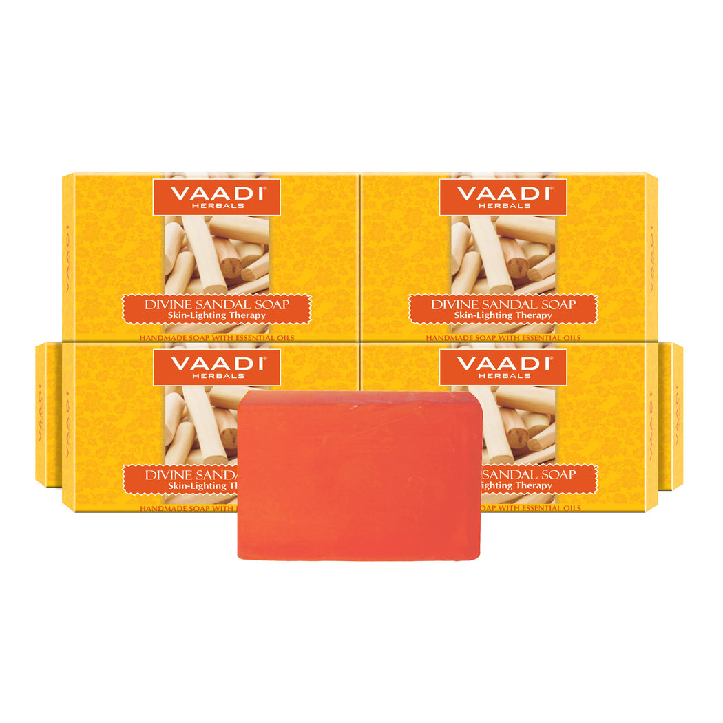 Organic Divine Sandal Soap with Saffron & Turmeric - Skin Lightening Therapy - Lightens Tan & Blemishes (6 x 75 gms / 2.7 oz)