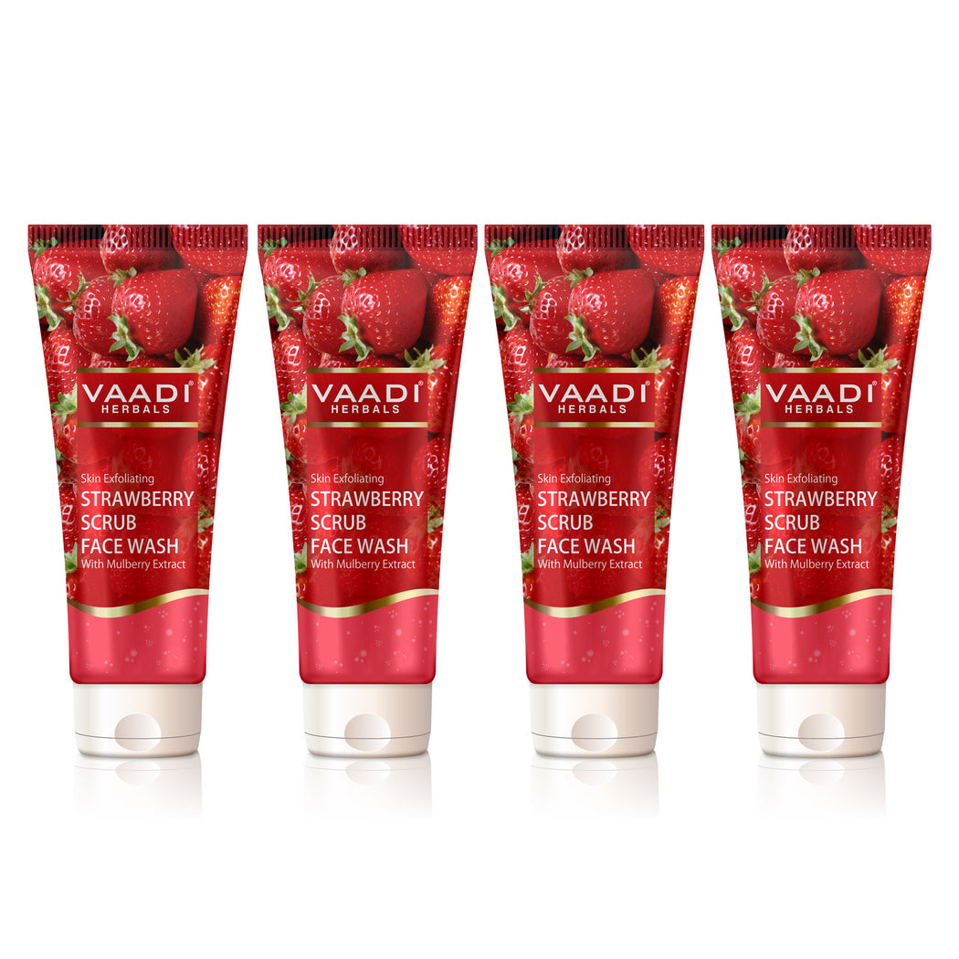 Skin Exfoliating Organic Strawberry Scrub Face Wash with Mulberry Extract- Removes Dead Skin - Deeply Nourishes Skin ( 4 x 60ml/ 21.1 fl oz)