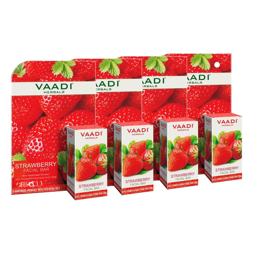 Organic Strawberry Facial Bar with Grapeseed Extract - Anti Ageing - Reduces Pigmentation (4 x 25 gms/0.9 oz)
