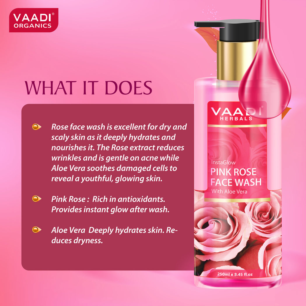 Insta Glow Pink Rose Face wash with Aloe vera extract (250ml/8.45 fl oz)