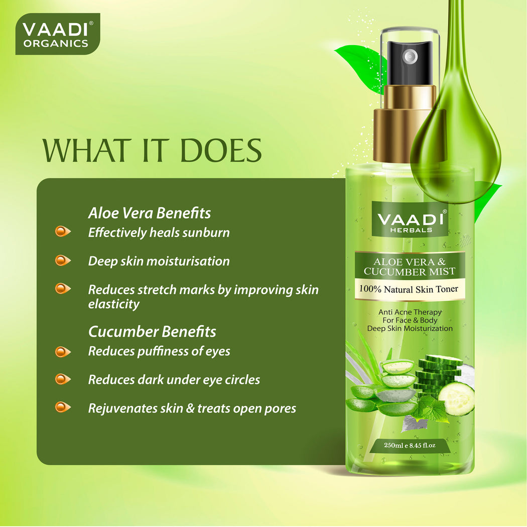 Aloe Vera & Cucumber Mist - 100% Natural Skin Toner (3 x 250 ml / 8.5 fl oz)