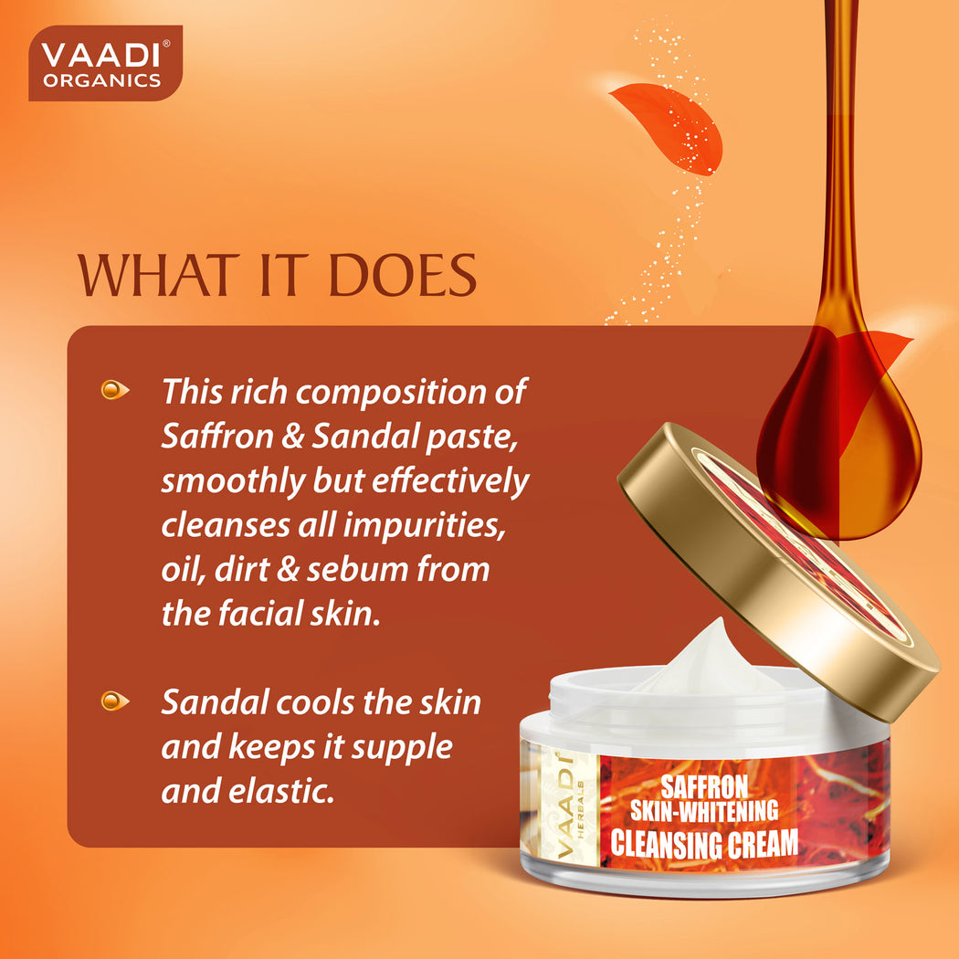 Skin Whitening Organic Saffron Cleansing Cream with Basil Oil & Shea Butter - Improves Complexion - Reduces Puffiness, Marks & Spots ( 50 gms/2 oz)