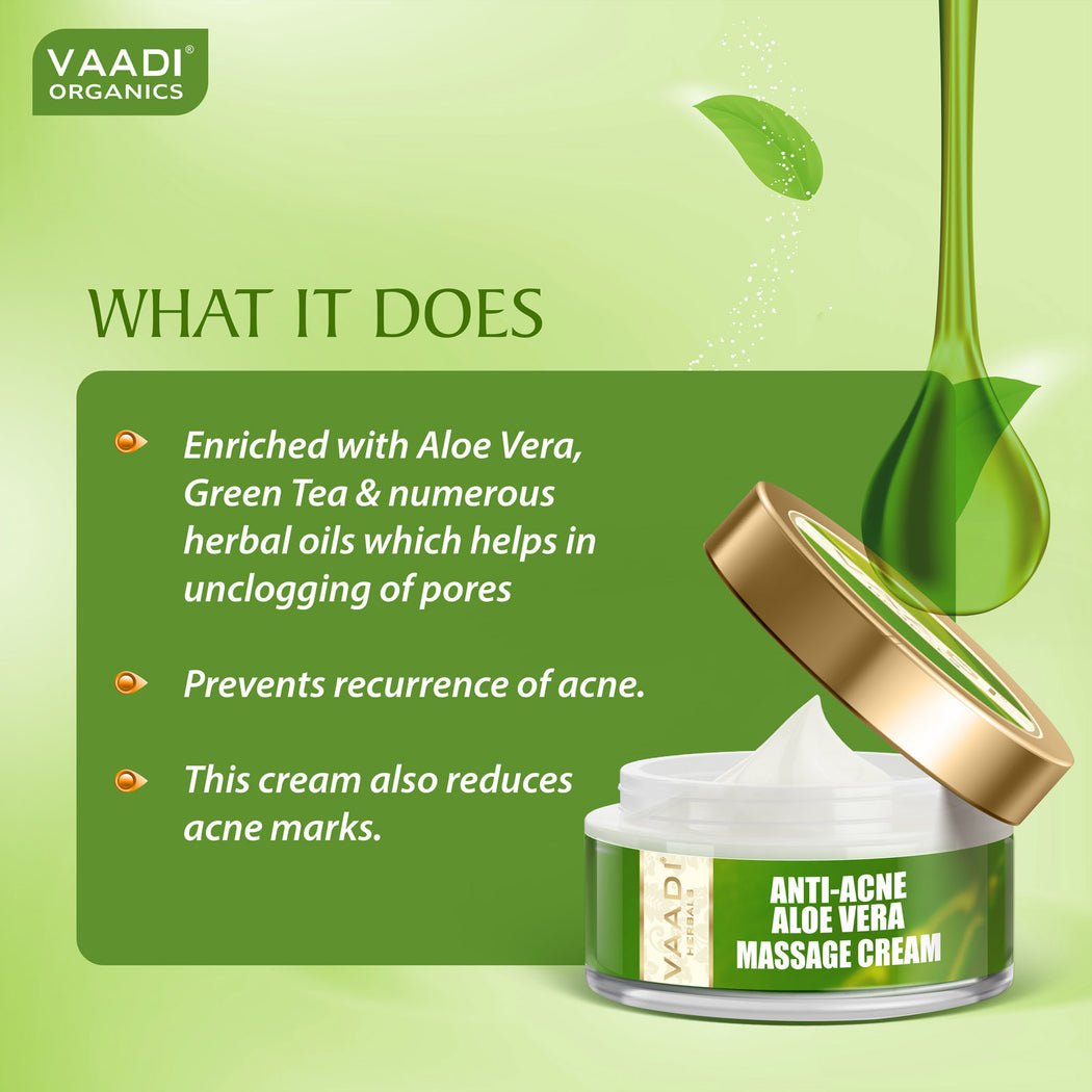 Anti Acne Organic Aloe Vera Massage Cream - Removes Skin Impurities - Keeps Skin Soft (50 gms/ 2 oz)