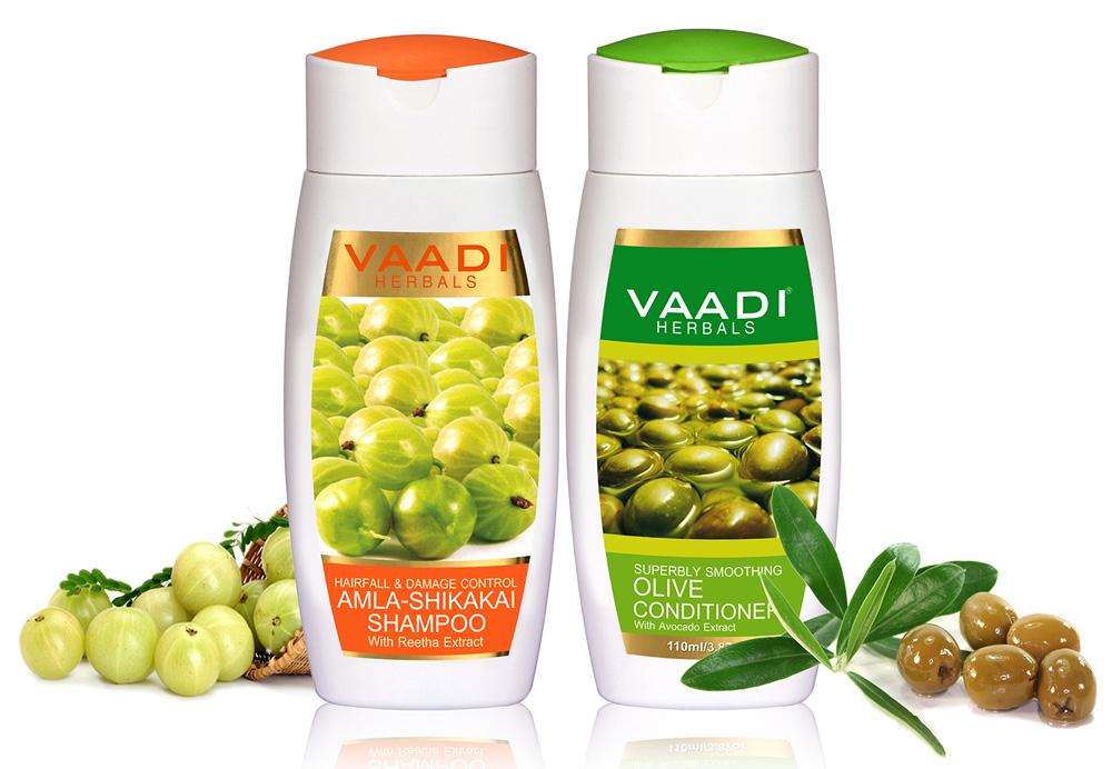 Hairfall & Damage Control Organic Shampoo (Indian Gooseberry Extract) - Multi Vitamin Rich Olive Conditioner with Avocado Extract (2 x 110 ml/ 4 fl oz)