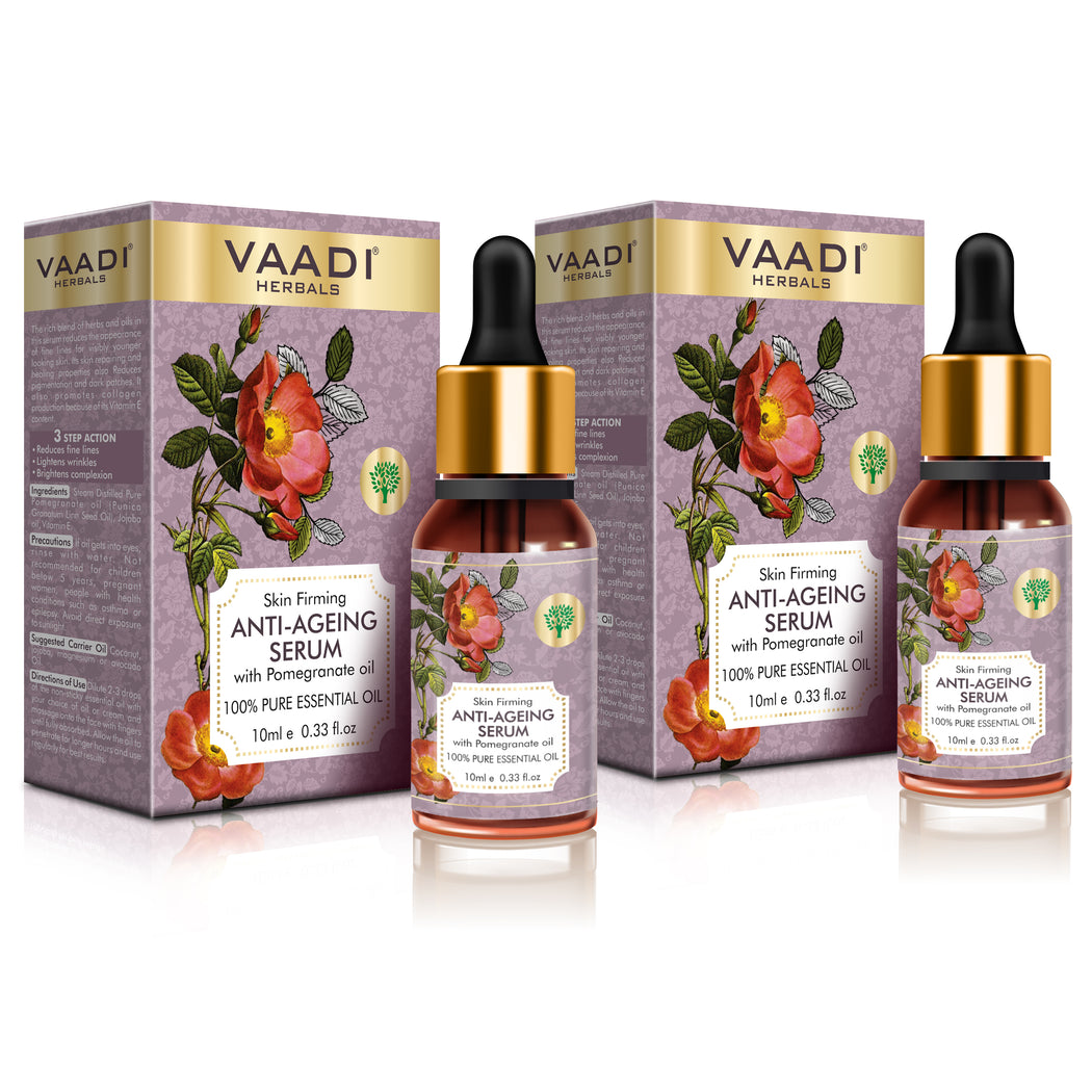 Pack of 2 Organic Vitamin E Anti Ageing Serum with Pomegranate Oil - Reduces Fine Lines, Lightens Wrinkles & Brightens Complexion (2 x 10 ml/ 0.33 oz)