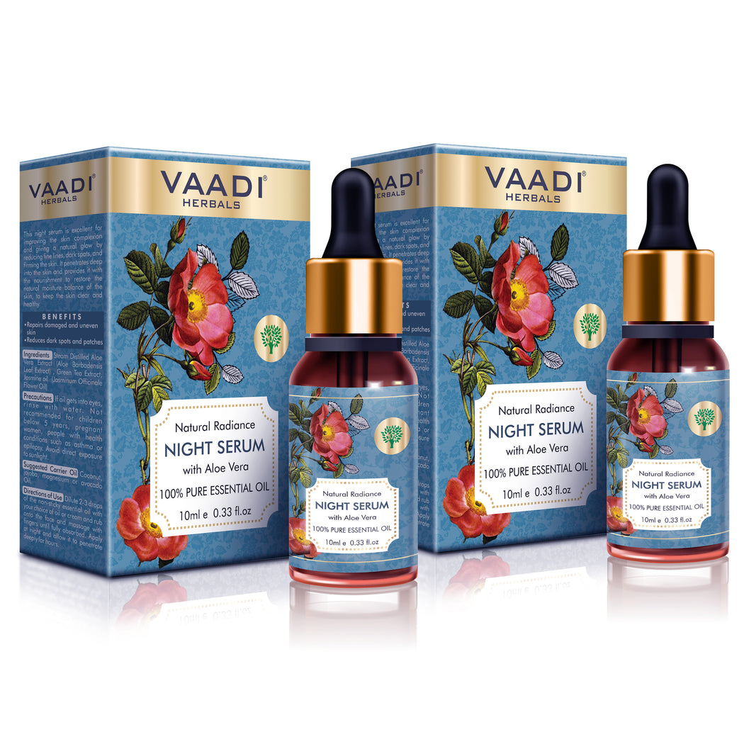Pack of 2 Organic Natural Radiance Night Serum with Aloe Vera - Reduces Dark Spots & patches, Repairs Damaged & Uneven Skin (2 x 10 ml/ 0.33 oz)