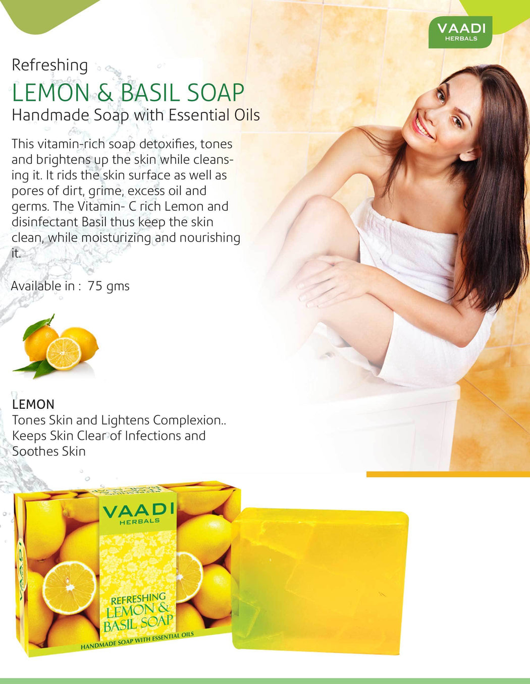 Refreshing Organic Lemon & Basil Soap - Tones & Brightens Skin - Detoxifies Skin Deep (75 gms / 2.7 oz)