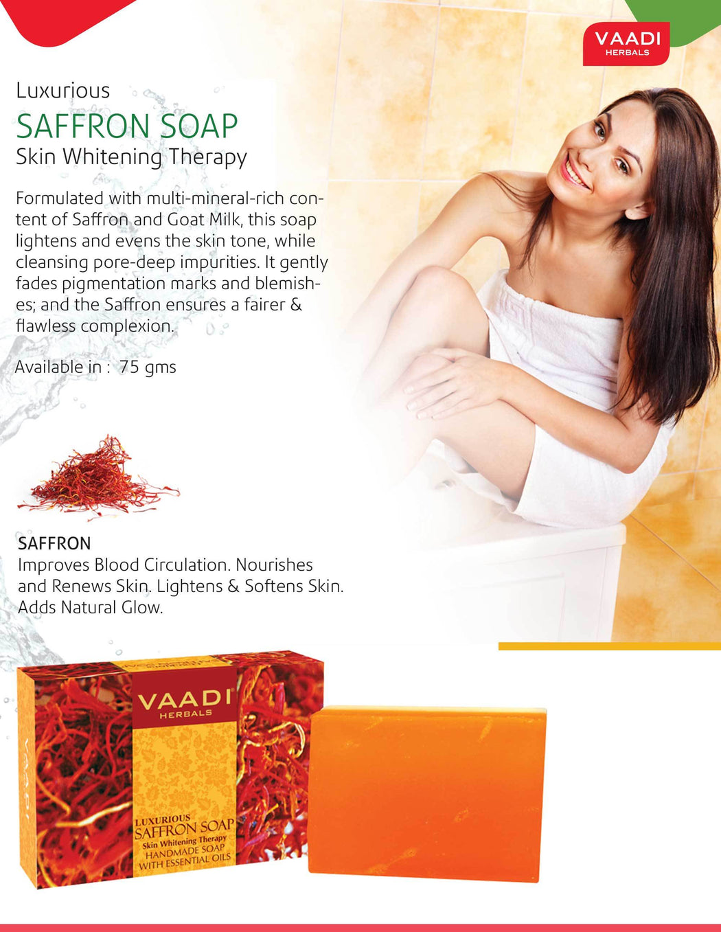 Luxurious Organic Saffron Soap - Skin Whitening Therapy - Evens Skin Tone - Lightens Marks (12 x 75 gms / 2.7 oz)