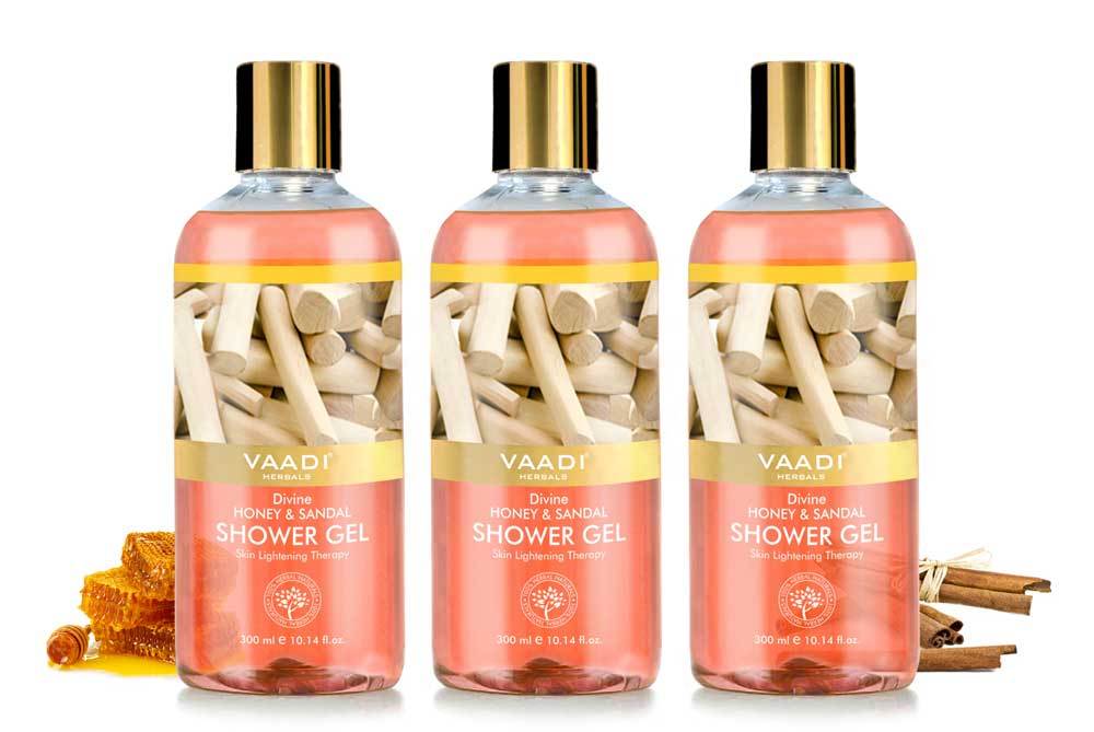 Organic Divine Honey & Sandal Shower Gel- Skin Toning Therapy - Makes Skin Flawless (3 x 300 ml / 10.2 fl oz)