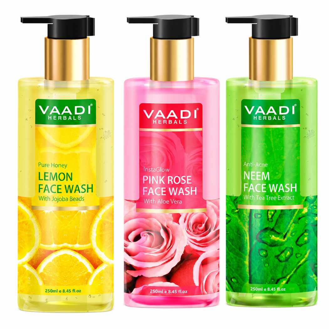 Pack of 3 Luxurious Face Wash - Pure Honey Lemon, Anti-Acne Neem & Insta Glow Pink Rose Face Wash(3 x 250 ml / 8.5 fl oz)