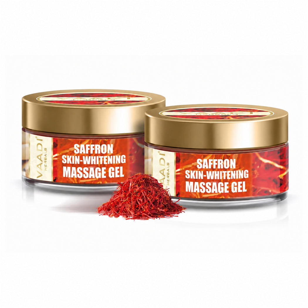 Saffron Skin Whitening Organic Massage Gel with Basil Oil & Shea Butter - Improves Complexion - Reduces Puffiness ( 2 x 50 gms/2 oz)