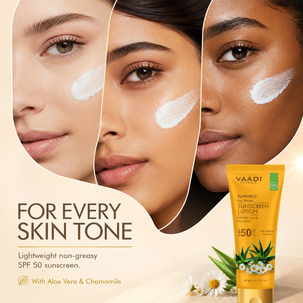 Organic Sunscreen Lotion SPF 50 with Aloe Vera & Chamomile - Non Greasy - Long Lasting - Soothes Burnt Skin (2 x 110 ml/ 4 fl oz)