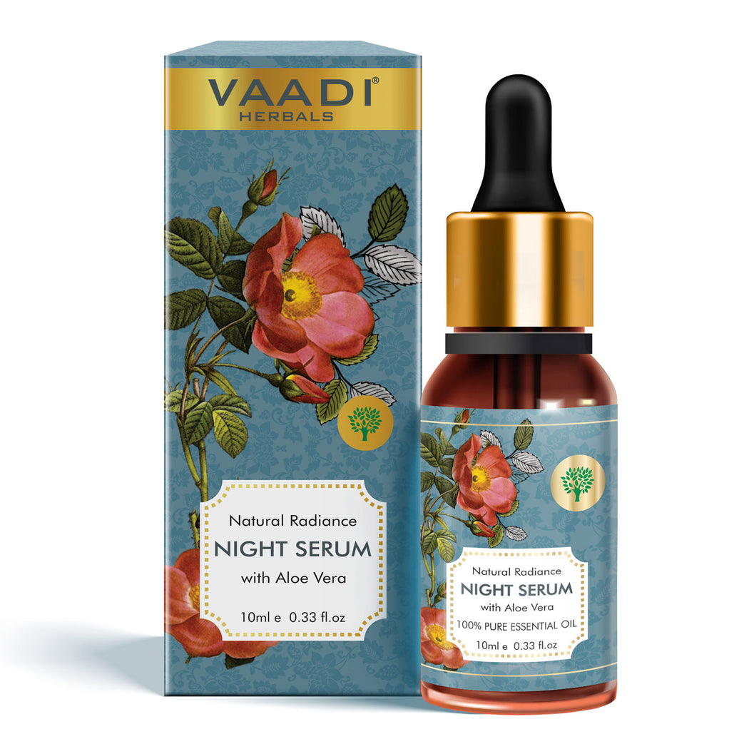 Organic Natural Radiance Night Serum with Aloe Vera - Reduces Dark Spots & patches, Repairs Damaged & Uneven Skin (10 ml/ 0.33 oz)