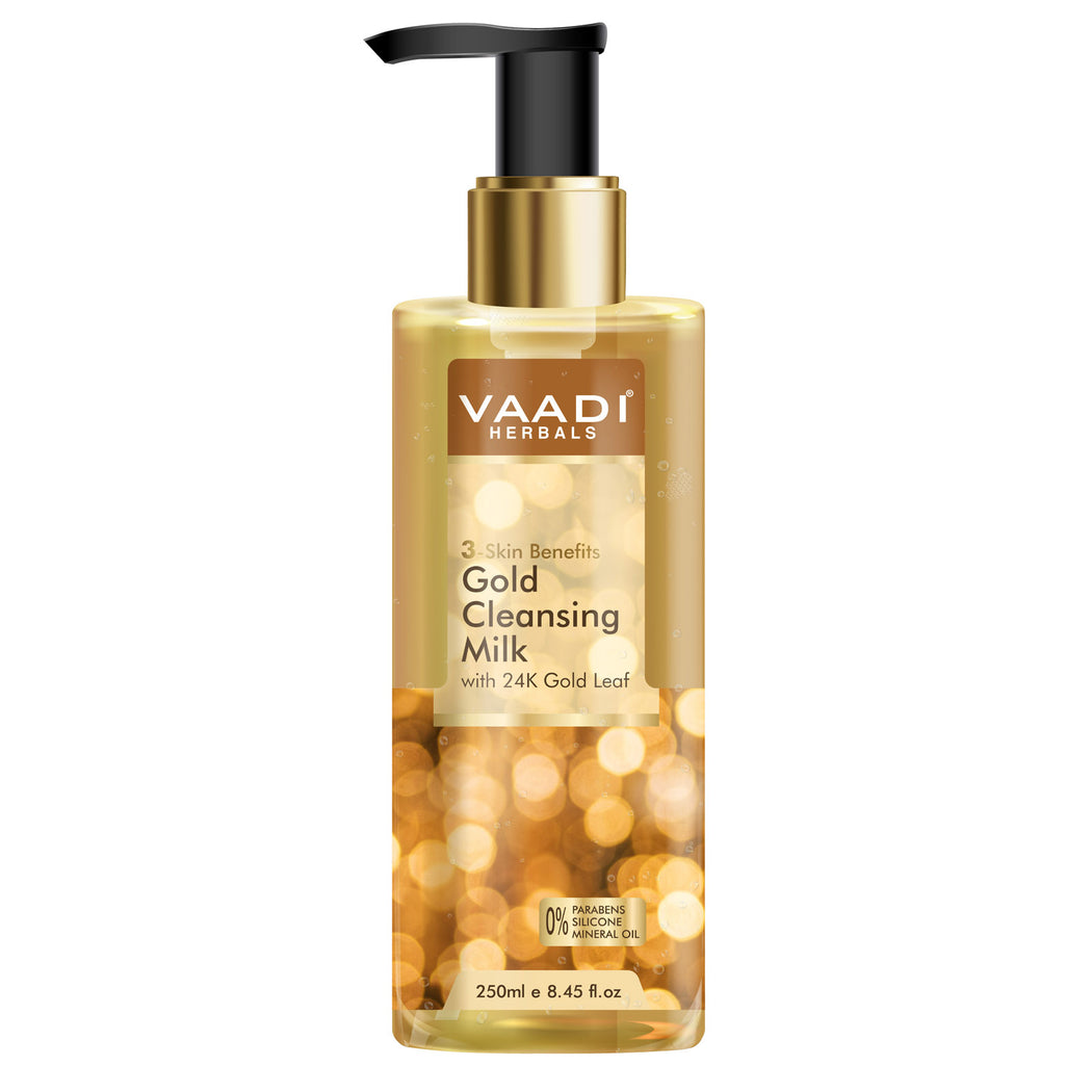 Gold Cleansing Milk with 24k Gold Leaf - 3-skin Benefits (250 ml / 8.5 fl oz)